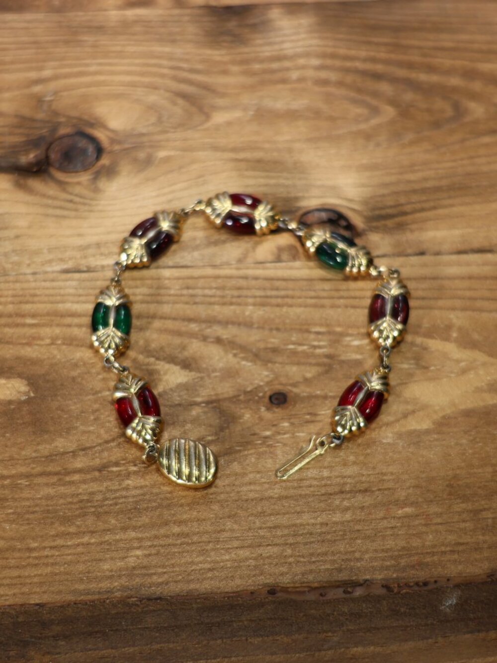 Vintage Swarovski Red Green Purple Crystal Gold-tone Bracelet Marked Swan